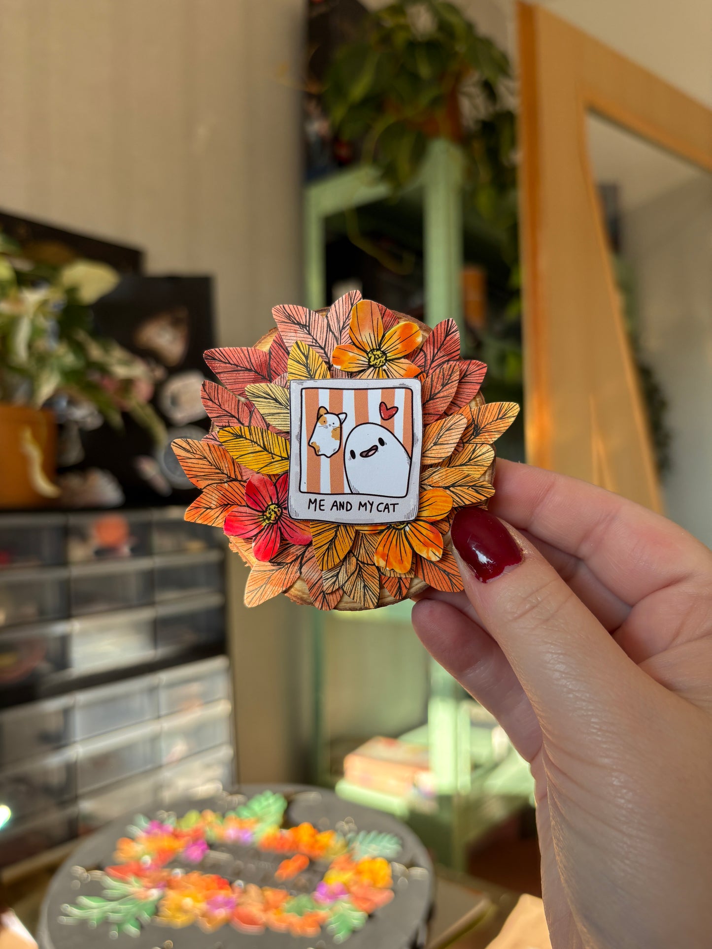 Holzmagnet - "Me with my Cat"