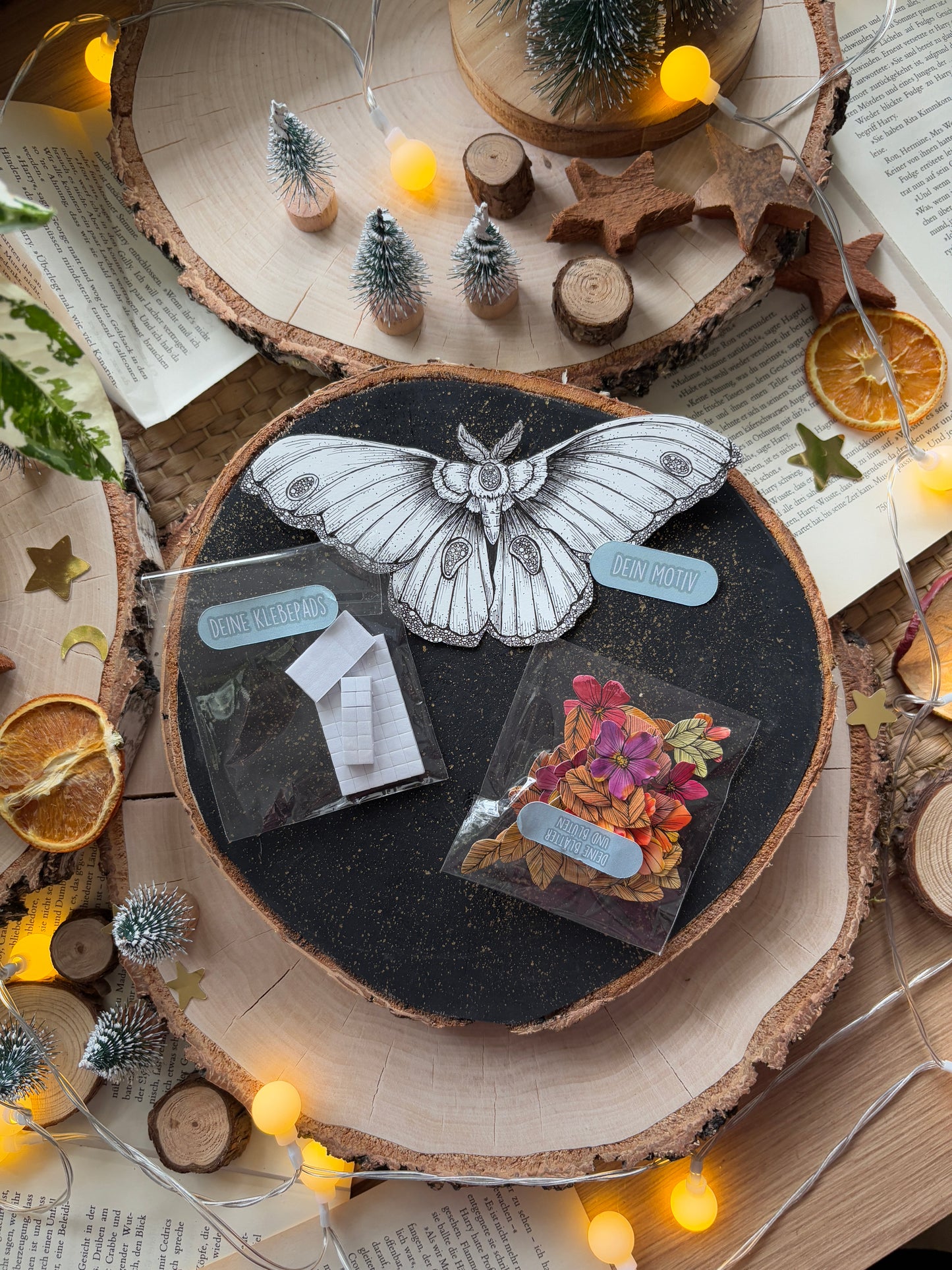 DIY Pop-Up-Kit "Motten-Liebe" (23cm Holzscheibe)